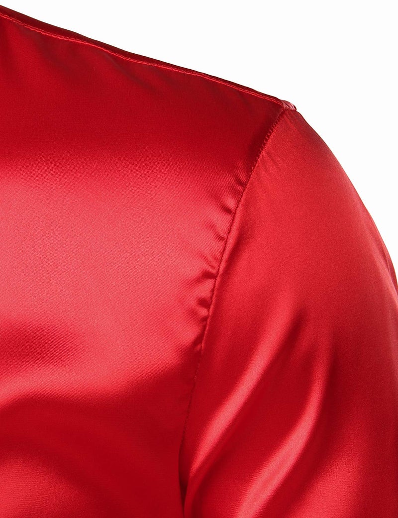 ZEROYAA Men's Luxury Shiny Silk Like Satin Button Up Dress Shirts ZLCL14-Red Small - Image 5